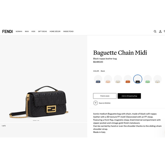❌❌SOLD! $3490 Fendi Baguette Medium Midi FF Leather Black Chain Shoulder Bag - Picture 3 of 16